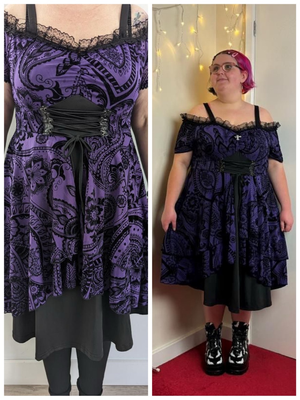Rosegal Off Shoulder Black Purple Gothic Flowy Medieval Halloween Midi Dress 4X - Picture 6 of 16